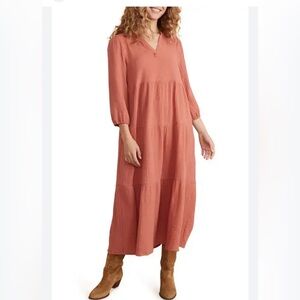 Marine Layer Annabelle gauze cotton tiered maxi dress Rosewood size small